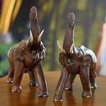Wood statuettes (Pair), 'Lucky Thai Elephants'
