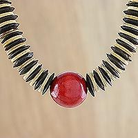 Coconut shell beaded necklace, 'Cherry Coco'