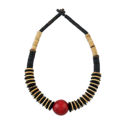 Coconut shell beaded necklace, 'Cherry Coco' - Fair Trade Coconut Shell and Wood Beaded Necklace