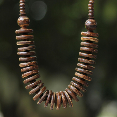 Coconut shell beaded necklace, 'Natural Coco' - Handcrafted Coconut Shell Beaded Necklace