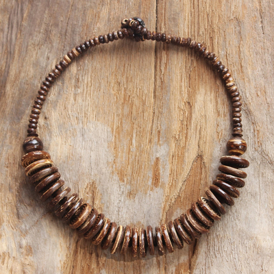 Coconut shell beaded necklace, 'Natural Coco' - Handcrafted Coconut Shell Beaded Necklace