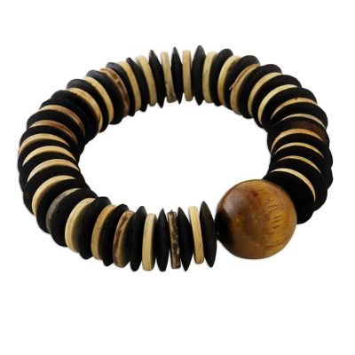Coconut shell beaded bracelet, 'Mocha Coco' - Unique Coconut Shell Bracelet from Thailand