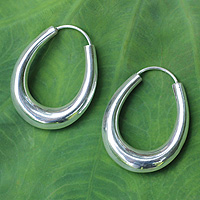 Sterling silver hoop earrings, 'Modern Treasure' - Modern Sterling Silver Hoop Earrings