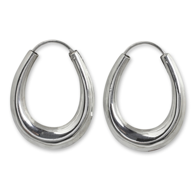 Sterling silver hoop earrings, 'Modern Treasure' - Modern Sterling Silver Hoop Earrings