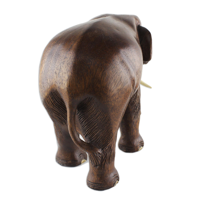 Wood sculpture, 'Gentle Thai Elephant' - Artisan Carved Raintree Wood Sculpture