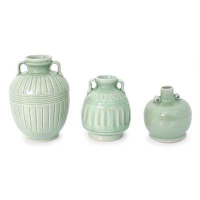 Celadon Ceramic Vases (Set of 3)