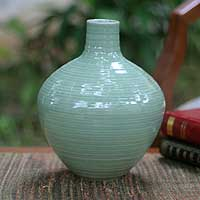 Celadon Ceramic Green Vase - Jade Aesthetics | NOVICA