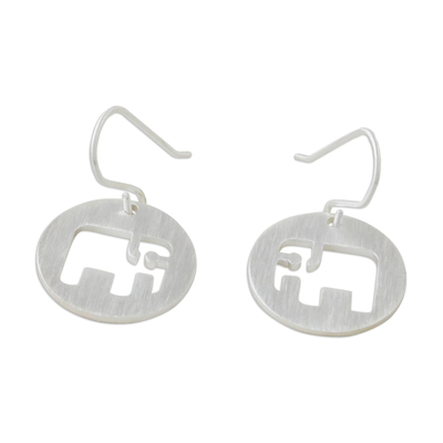 Sterling silver dangle earrings, 'Modern Elephant' - Hand Crafted Sterling Silver Dangle Earrings