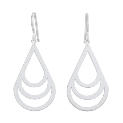 Sterling silver dangle earrings, 'Evening Dew' - Handmade Modern Sterling Silver Dangle Earrings