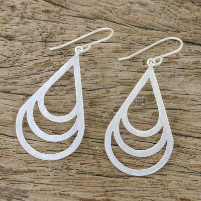 Sterling silver dangle earrings, 'Evening Dew' - Handmade Modern Sterling Silver Dangle Earrings