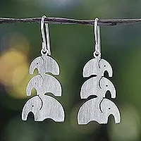 Sterling silver dangle earrings, 'Elephant Love' - Brushed Sterling Silver Dangle Earrings from Thailand