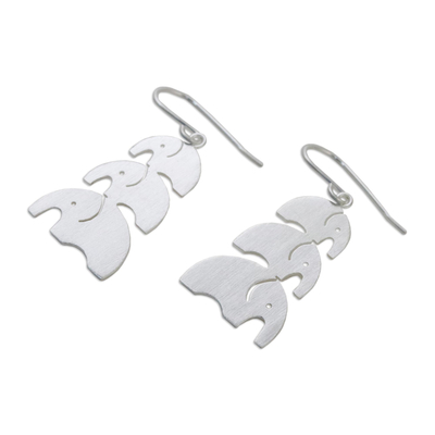 Sterling silver dangle earrings, 'Elephant Love' - Brushed Sterling Silver Dangle Earrings from Thailand