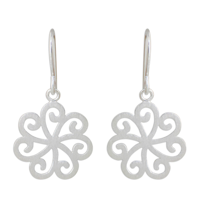Sterling silver flower earrings, 'Frosted Blossom' - Handcrafted Sterling Silver Dangle Earrings