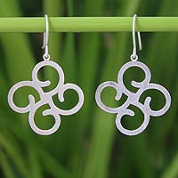 Sterling silver dangle earrings, 'Abstract Clover'