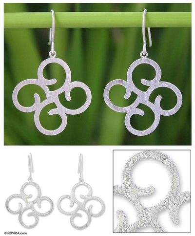 Sterling silver dangle earrings, 'Abstract Clover' - Modern Sterling Silver Dangle Earrings