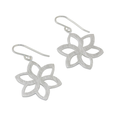 Sterling silver flower earrings, 'Thai Jasmine' - Handmade Brushed Sterling Silver Flower Earrings