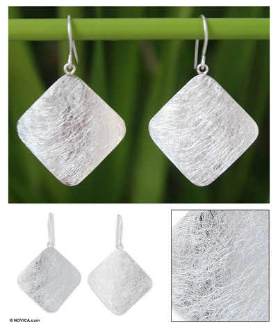 Sterling silver dangle earrings, 'Discretions' - Sterling silver dangle earrings