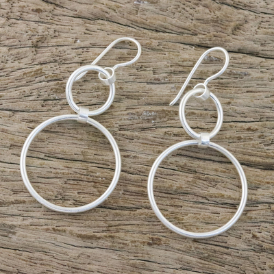 Sterling silver dangle earrings, 'Cycles' - Unique Modern Sterling Silver Dangle Earrings