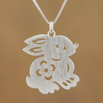 Sterling silver pendant necklace, 'Chinese Zodiac Rabbit' - Handcrafted Sterling Silver Pendant Necklace