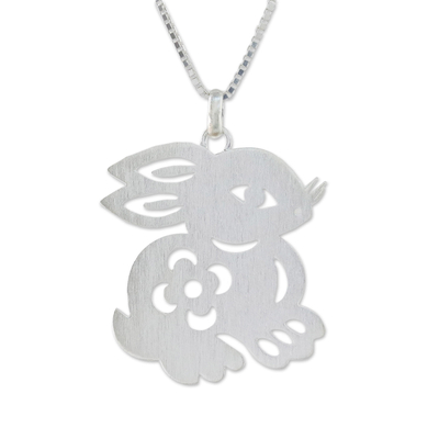 Sterling silver pendant necklace, 'Chinese Zodiac Rabbit' - Handcrafted Sterling Silver Pendant Necklace
