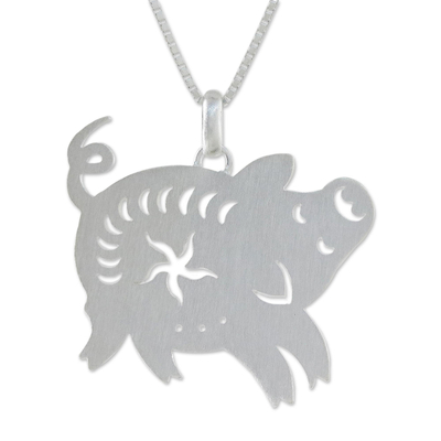 Sterling silver pendant necklace, 'Chinese Zodiac Pig' - Sterling silver pendant necklace