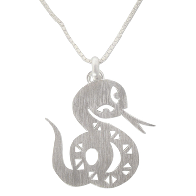 Sterling silver pendant necklace, 'Chinese Zodiac Snake' - Fair Trade Sterling Silver Pendant Necklace