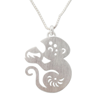 Sterling silver pendant necklace, 'Chinese Zodiac Monkey' - Sterling Silver Pendant Necklace
