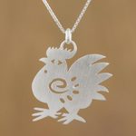 Sterling silver pendant necklace, 'Chinese Zodiac Rooster' - Fair Trade Sterling Silver Necklace