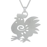 Sterling silver pendant necklace, 'Chinese Zodiac Rooster' - Fair Trade Sterling Silver Necklace