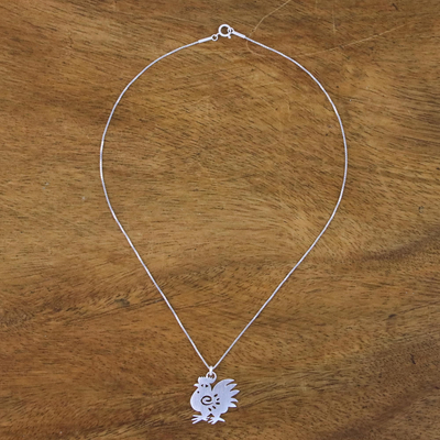 Sterling silver pendant necklace, 'Chinese Zodiac Rooster' - Fair Trade Sterling Silver Necklace