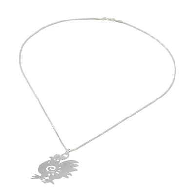 Sterling silver pendant necklace, 'Chinese Zodiac Rooster' - Fair Trade Sterling Silver Necklace