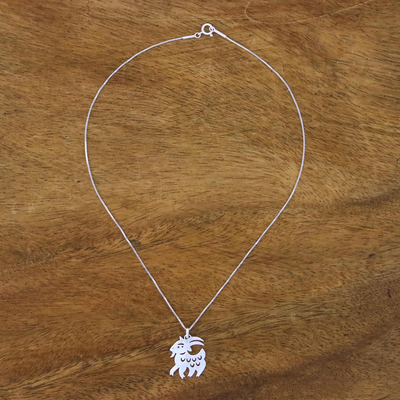 Sterling silver pendant necklace, 'Chinese Zodiac Goat' - Handmade Sterling Silver Pendant Necklace