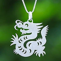 Sterling silver pendant necklace, 'Chinese Zodiac Dragon' - Sterling Silver Pendant Necklace