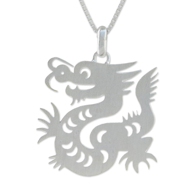 Sterling silver pendant necklace, 'Chinese Zodiac Dragon' - Sterling Silver Pendant Necklace