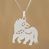 Sterling silver pendant necklace, 'Chinese Zodiac Horse'