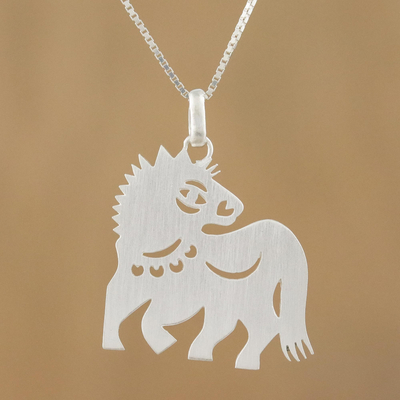 Sterling silver pendant necklace, 'Chinese Zodiac Horse' - Unique Silver Pendant Necklace