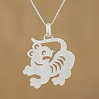 Sterling silver pendant necklace, 'Chinese Zodiac Tiger'