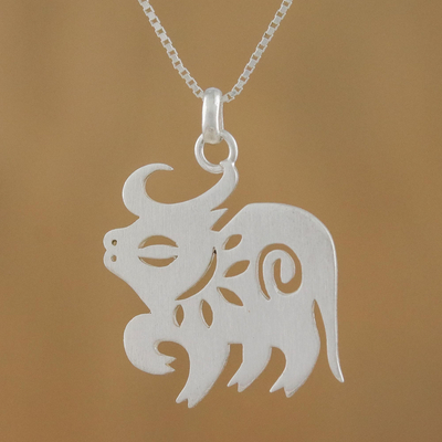Sterling silver pendant necklace, 'Chinese Zodiac Ox' - Handcrafted Zodiac Sterling Silver Pendant Necklace