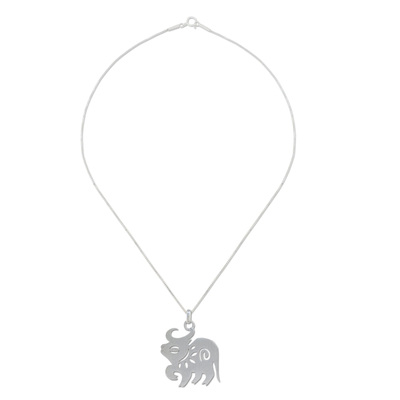 Sterling silver pendant necklace, 'Chinese Zodiac Ox' - Handcrafted Zodiac Sterling Silver Pendant Necklace