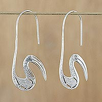 Sterling silver drop earrings, 'Gentle Stork' - Sterling silver drop earrings