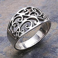 Sterling silver band ring, 'Arabesque' - Unique Sterling Silver Band Ring from Thailand