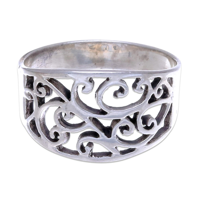 Sterling silver band ring, 'Arabesque' - Unique Sterling Silver Band Ring from Thailand