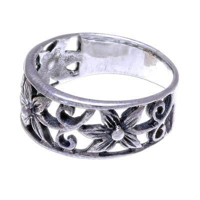 Sterling silver flower ring, 'Petite Blossom' - Unique Floral Sterling Silver Band Ring