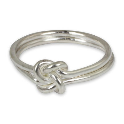 Sterling silver cocktail ring, 'Love Knot' - Unique Sterling Silver Band Ring