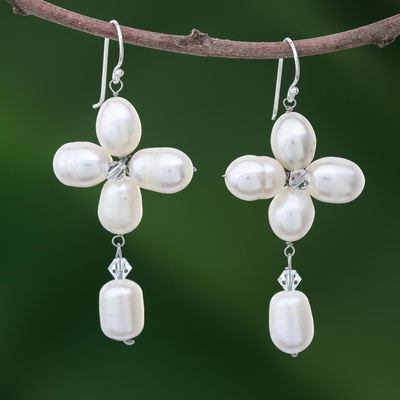 Pearl flower earrings, Lucky Morning Clover