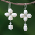 Pearl flower earrings, 'Lucky Morning Clover' - Fair Trade Floral Pearl Earrings (image 2) thumbail