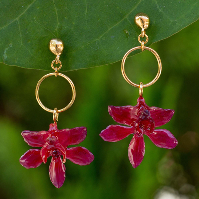 Thai Natural Flower Dangle Earrings 