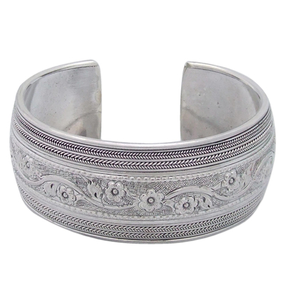 Sterling silver cuff bracelet, 'Floral Imagination' - Sterling silver cuff bracelet