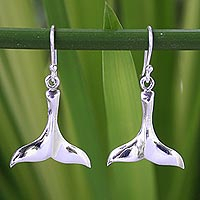 Sterling silver dangle earrings, 'Glistening Whale' - Sterling Silver Dangle Earrings from Thailand