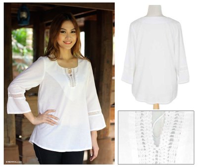 Cotton blouse, 'Endless Cloud' - White Cotton Blouse
